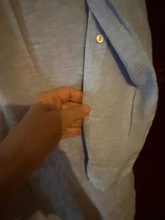 Tahari Linen Button Down Long Sleeve Blouse - Size M - Blue twill linen - Picture 7 of 8